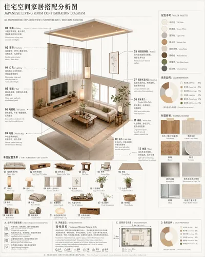 Japanese Living Room Configuration Infographic Prompt