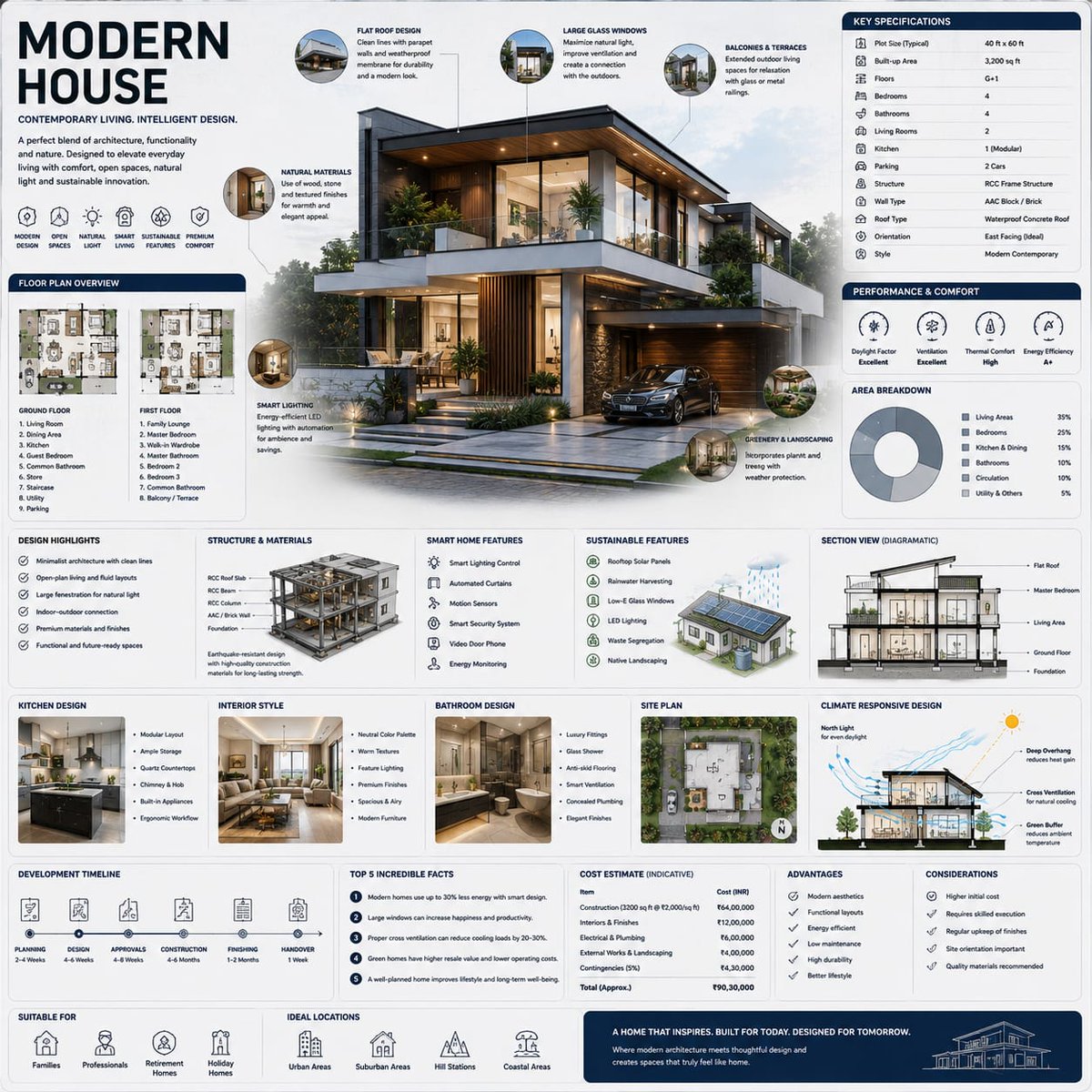 Modern house architectural infographic